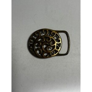 Vintage 70's Solid Brass Filigree Scroll Floral Vine Hippie Boho Belt Buckle